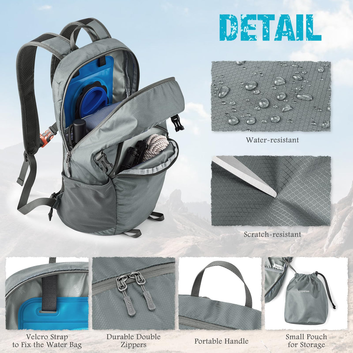 G4Free 25L Packable Hiking Backpack with Thickened Back Panel