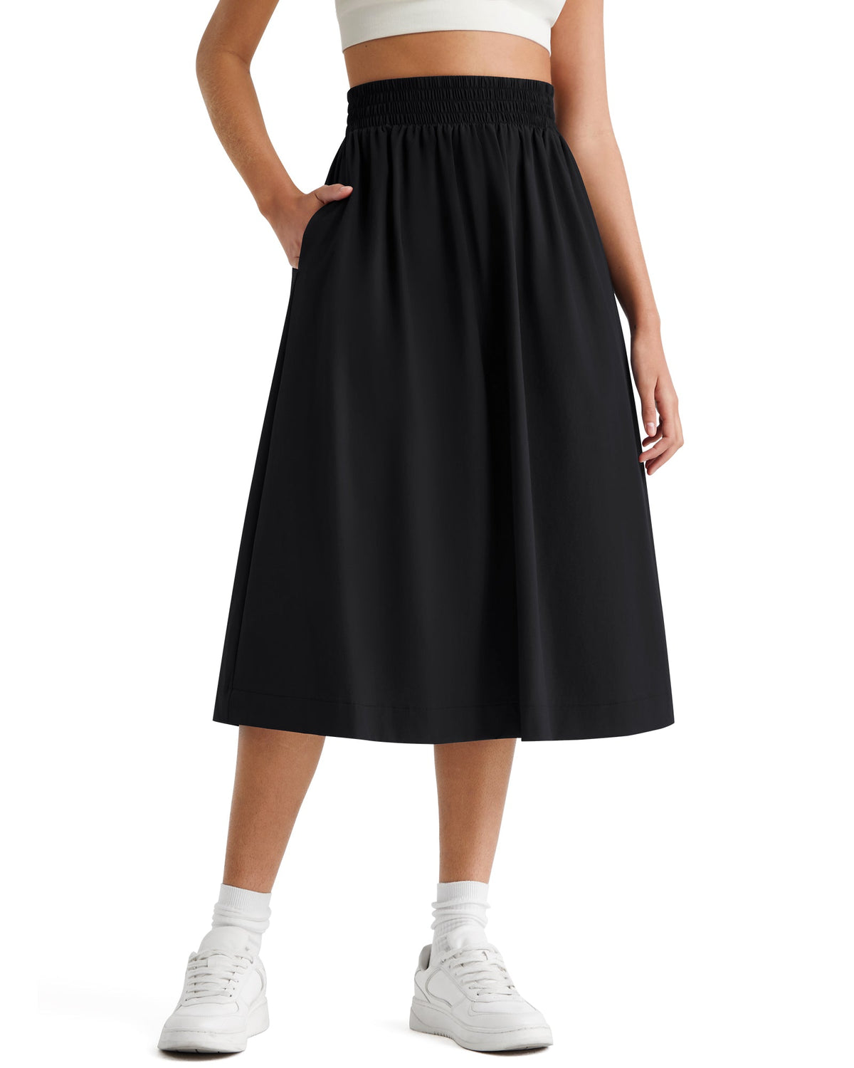 G4Free 29" High Waisted Midi Skirt with Pockets UPF 50+ Quick Dry