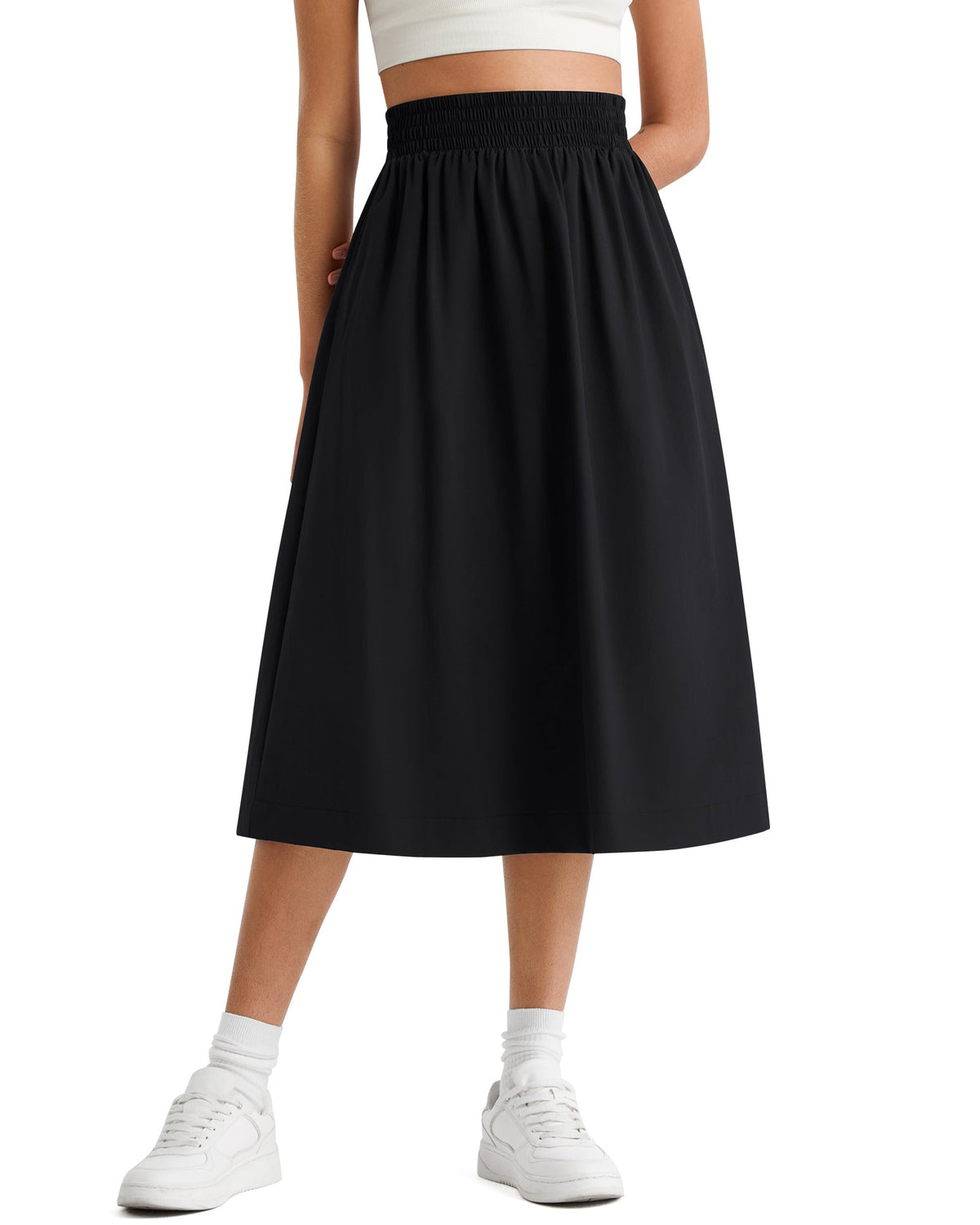 G4Free 29" High Waisted Midi Skirt with Pockets UPF 50+ Quick Dry