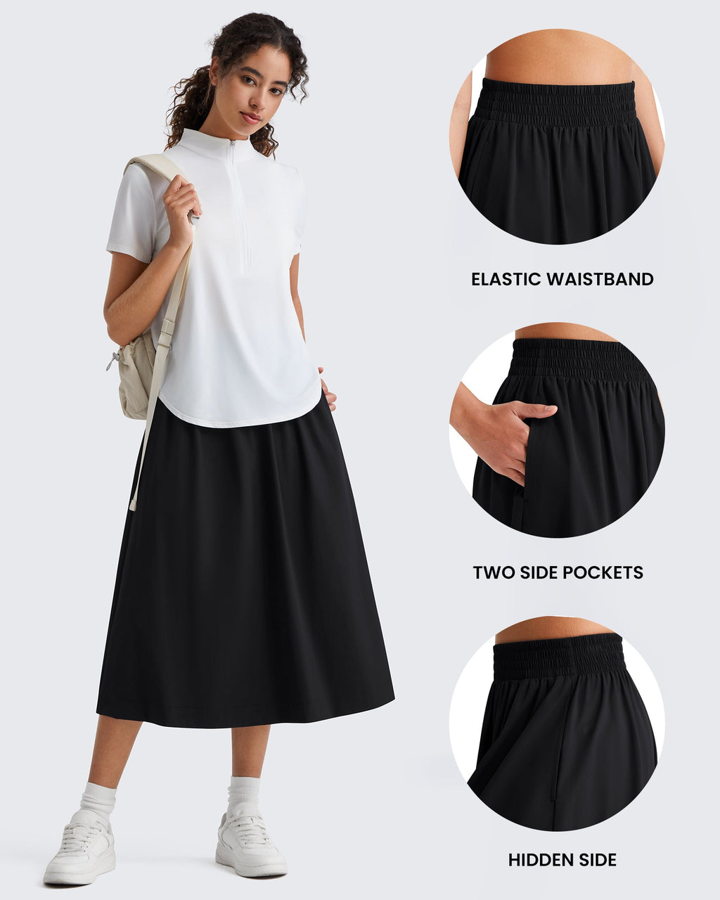 G4Free 29" High Waisted Midi Skirt with Pockets UPF 50+ Quick Dry
