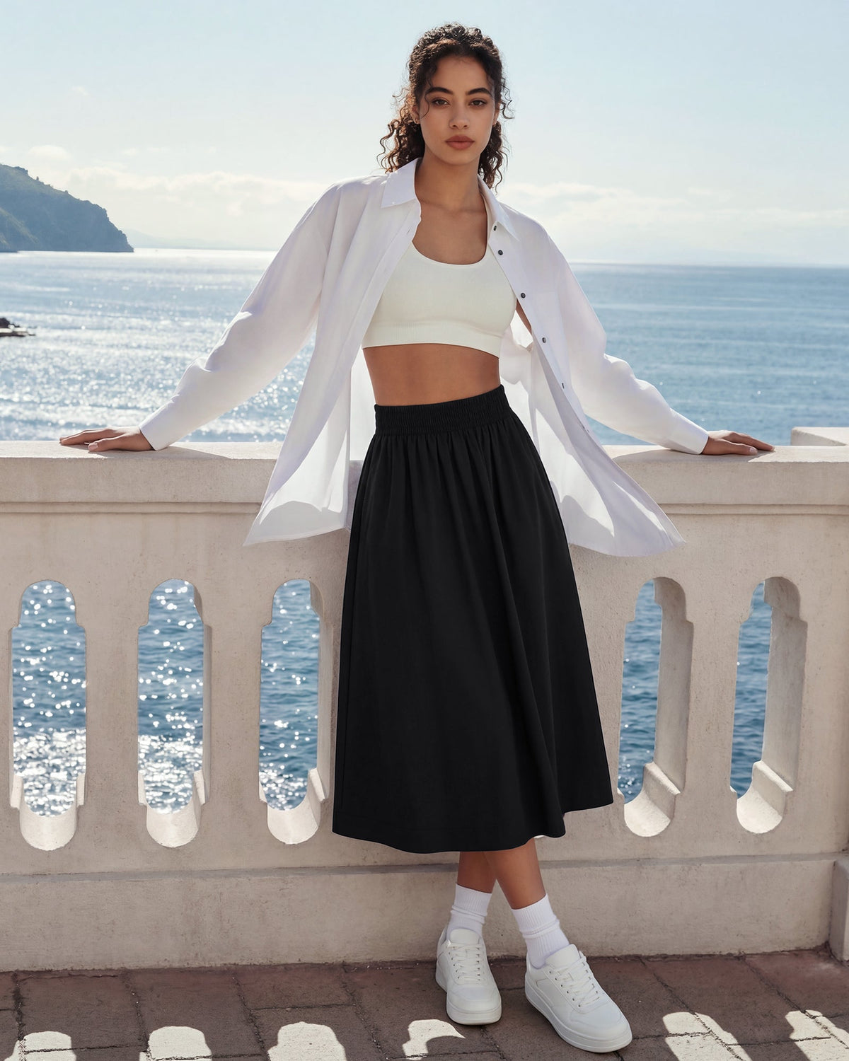 G4Free 29" High Waisted Midi Skirt with Pockets UPF 50+ Quick Dry
