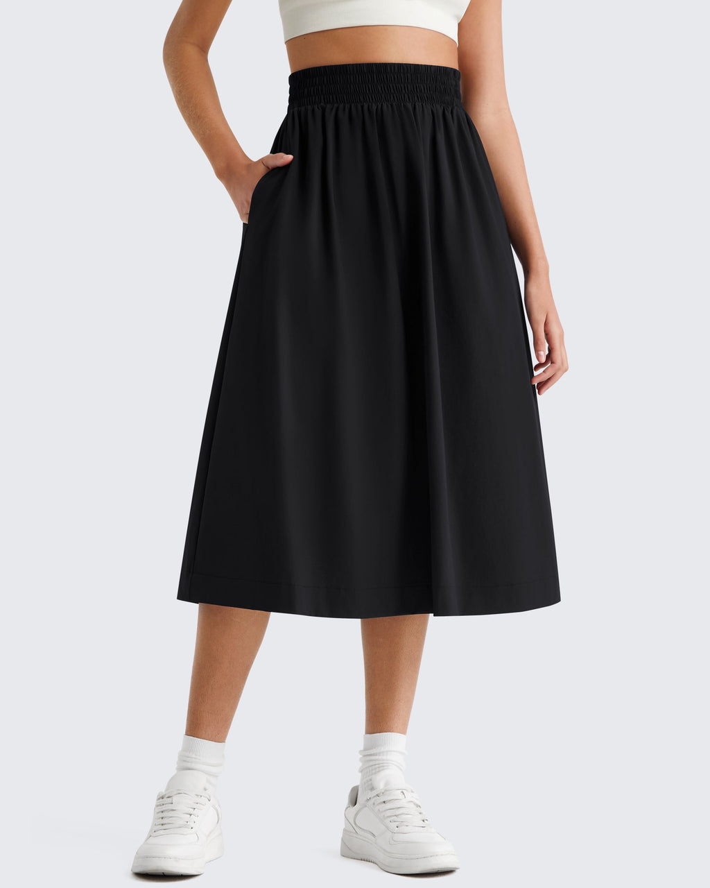 G4Free 29" High Waisted Midi Skirt with Pockets UPF 50+ Quick Dry