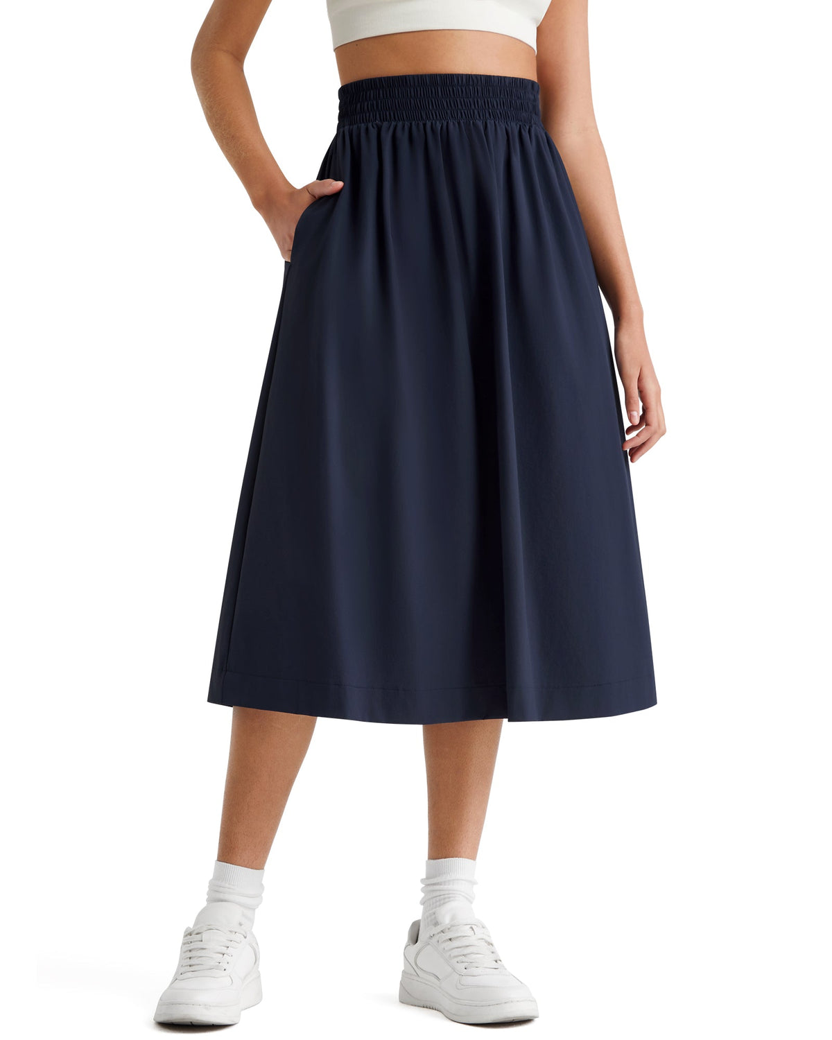G4Free 29" High Waisted Midi Skirt with Pockets UPF 50+ Quick Dry