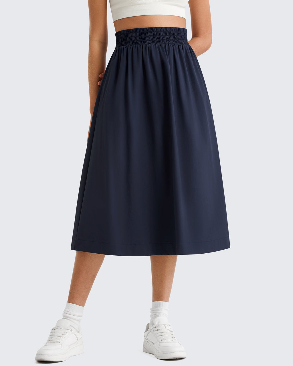 G4Free 29" High Waisted Midi Skirt with Pockets UPF 50+ Quick Dry