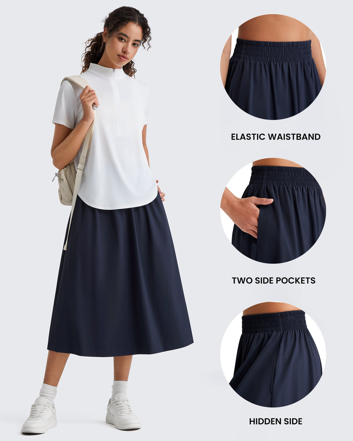 G4Free 29" High Waisted Midi Skirt with Pockets UPF 50+ Quick Dry
