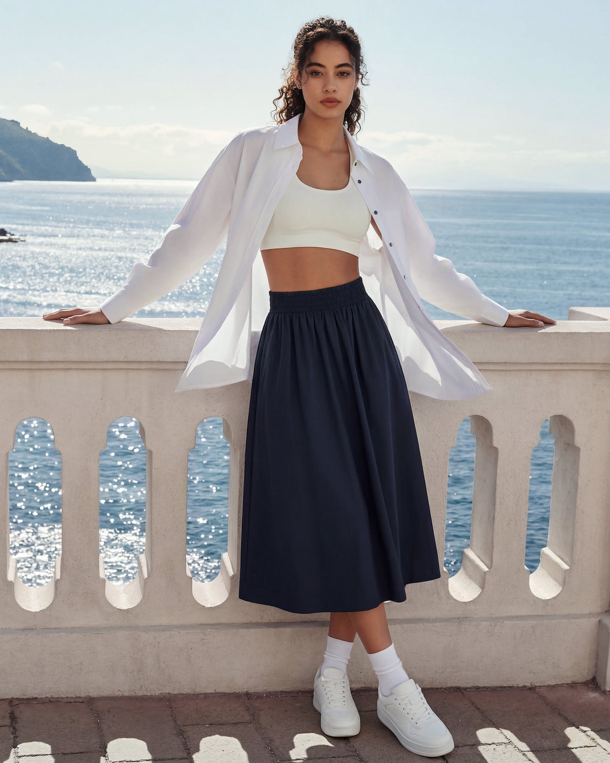 G4Free 29" High Waisted Midi Skirt with Pockets UPF 50+ Quick Dry