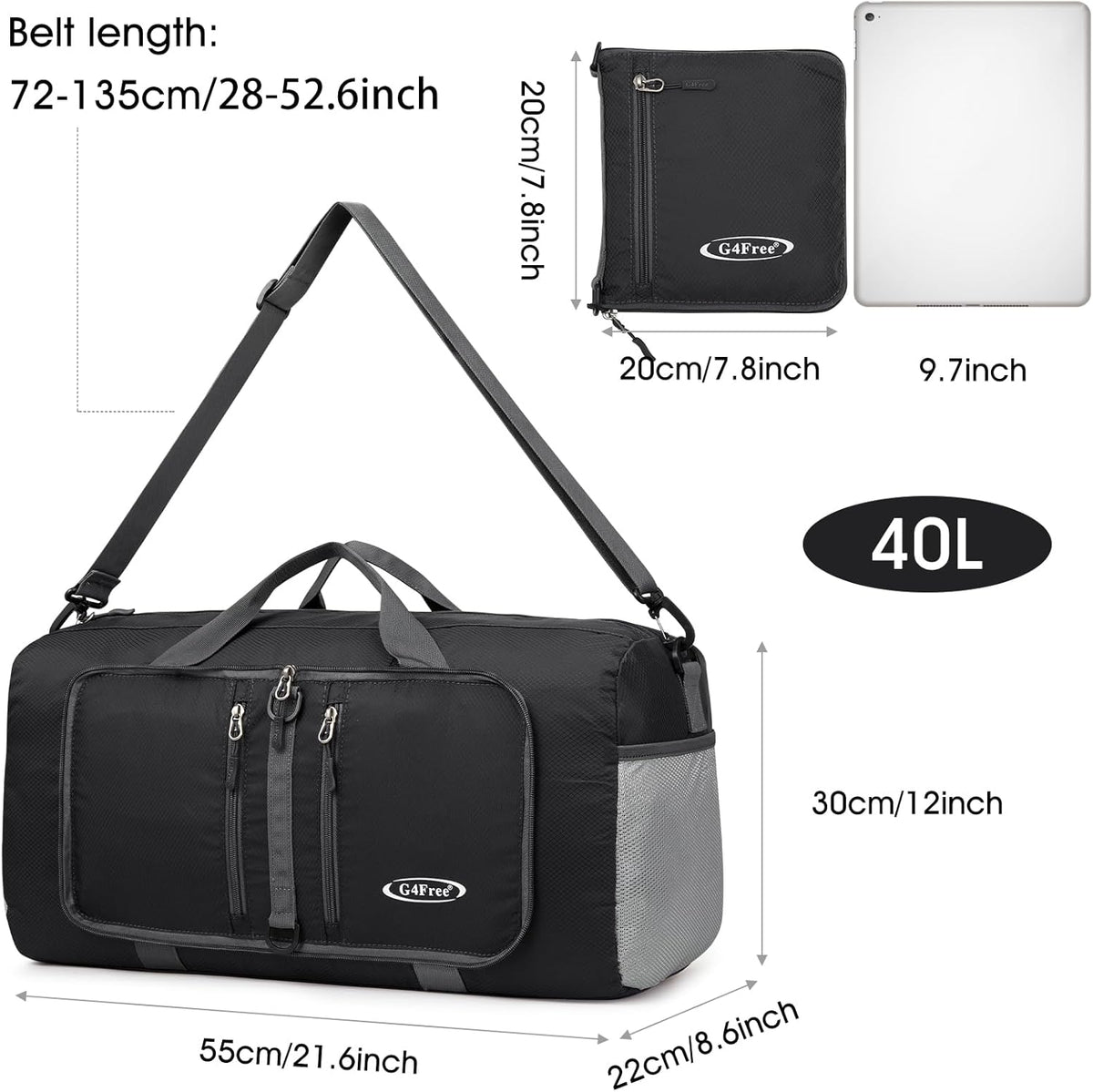 G4Free 40L/65L Foldable Duffel Bag, Water-Repellent Travel Backpack