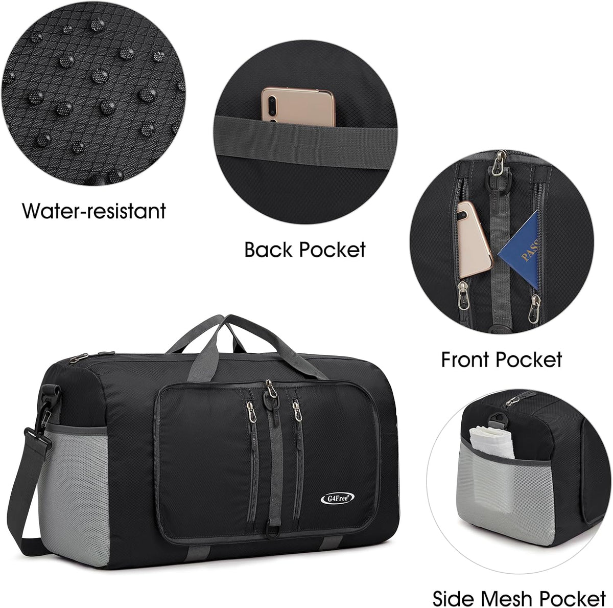 G4Free 40L/65L Foldable Duffel Bag, Water-Repellent Travel Backpack