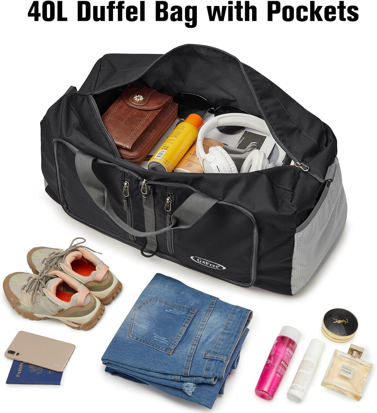 G4Free 40L/65L Foldable Duffel Bag, Water-Repellent Travel Backpack