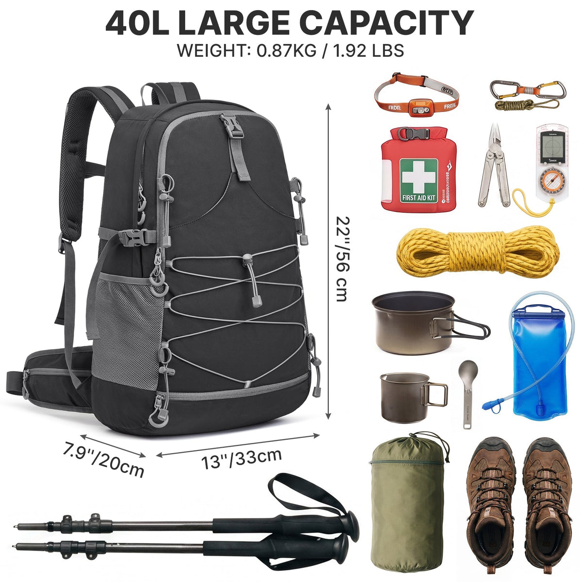 G4Free 40L Lightweight Travel Backpack with Rain Cover