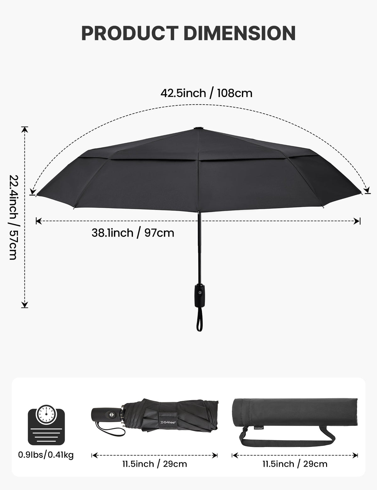 G4Free 42 Inch Windproof Travel Umbrella