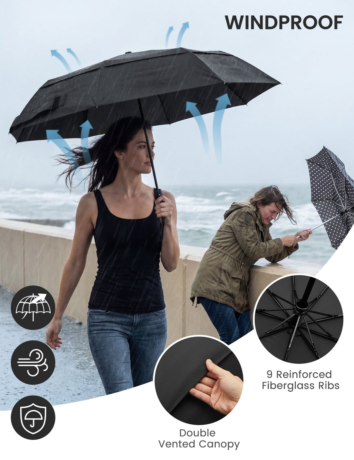 G4Free 42 Inch Windproof Travel Umbrella