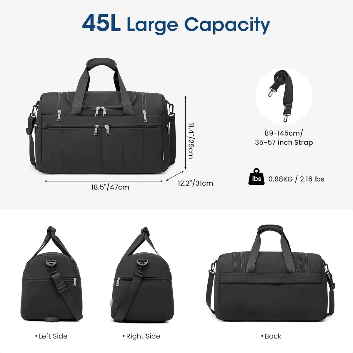 G4Free 45L Travel Duffle Bag 3 in 1 Duffel Bags with Shoes Compartment