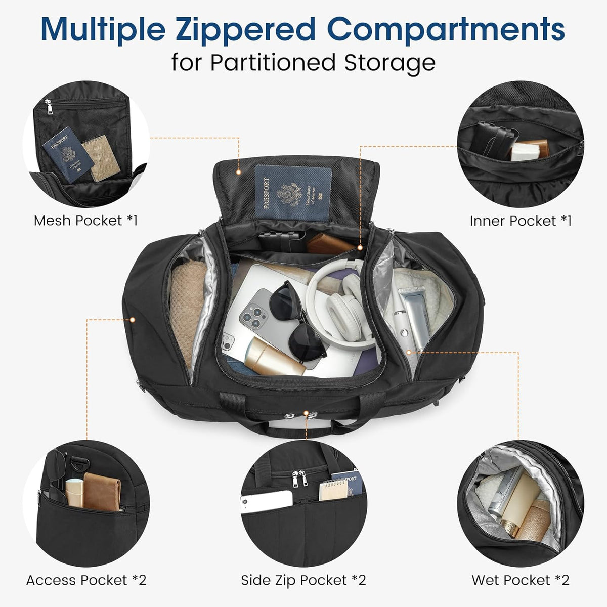 G4Free 45L Travel Duffle Bag 3 in 1 Duffel Bags with Shoes Compartment