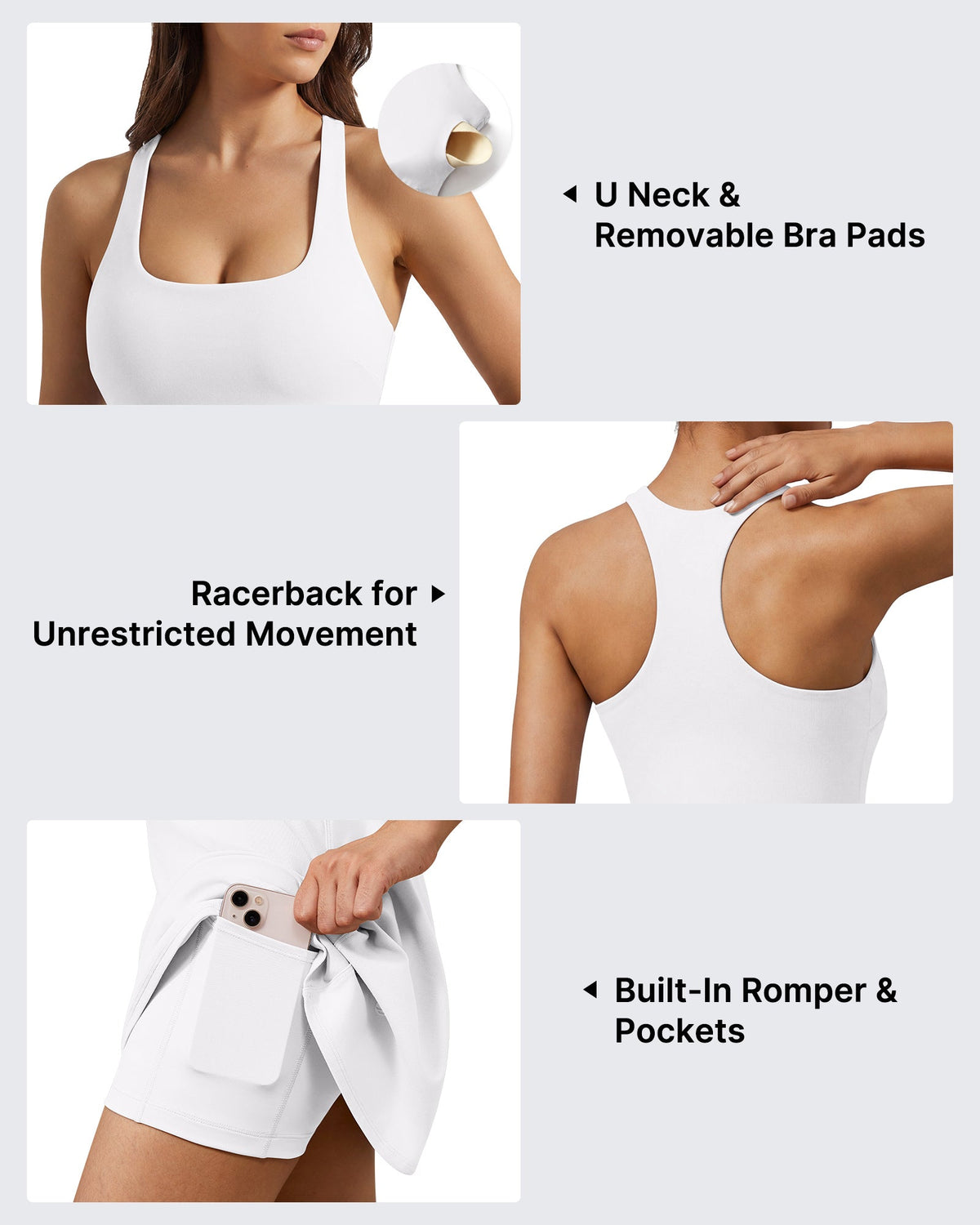 G4Free BareFeel Racerback Tennis Dress with Built in Bra & Shorts