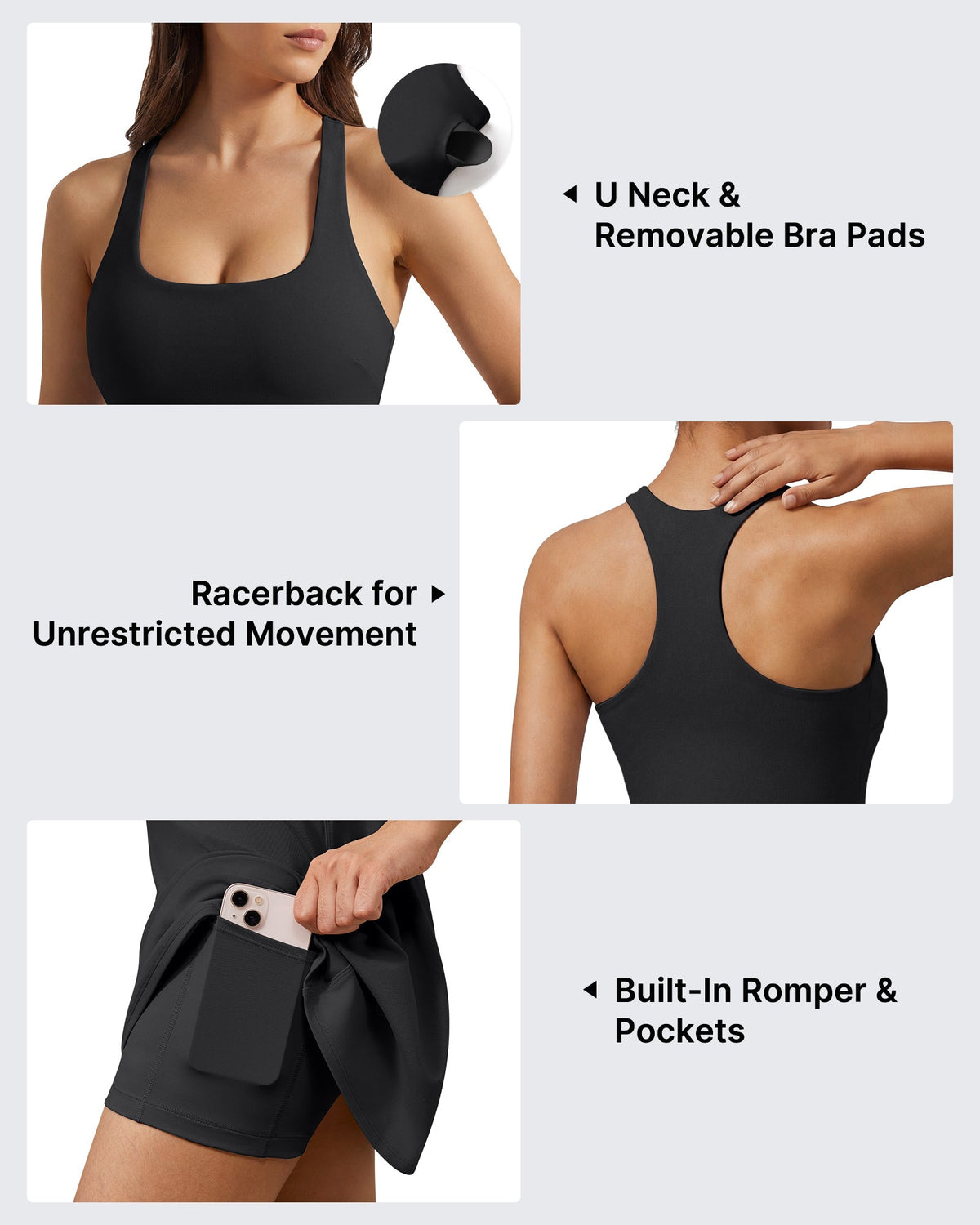 G4Free BareFeel Racerback Tennis Dress with Built in Bra & Shorts