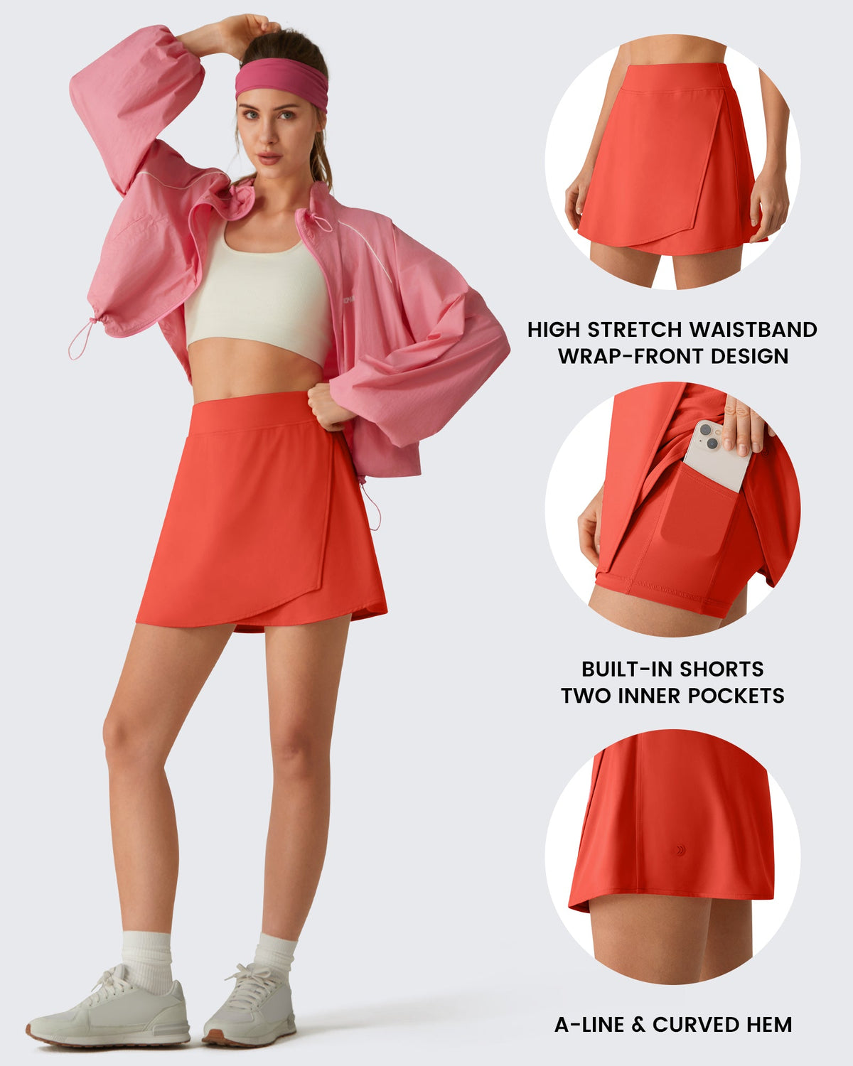 G4Free BareFeel Wrap A-Line Tennis Skirt with Built-in Shorts & Pockets