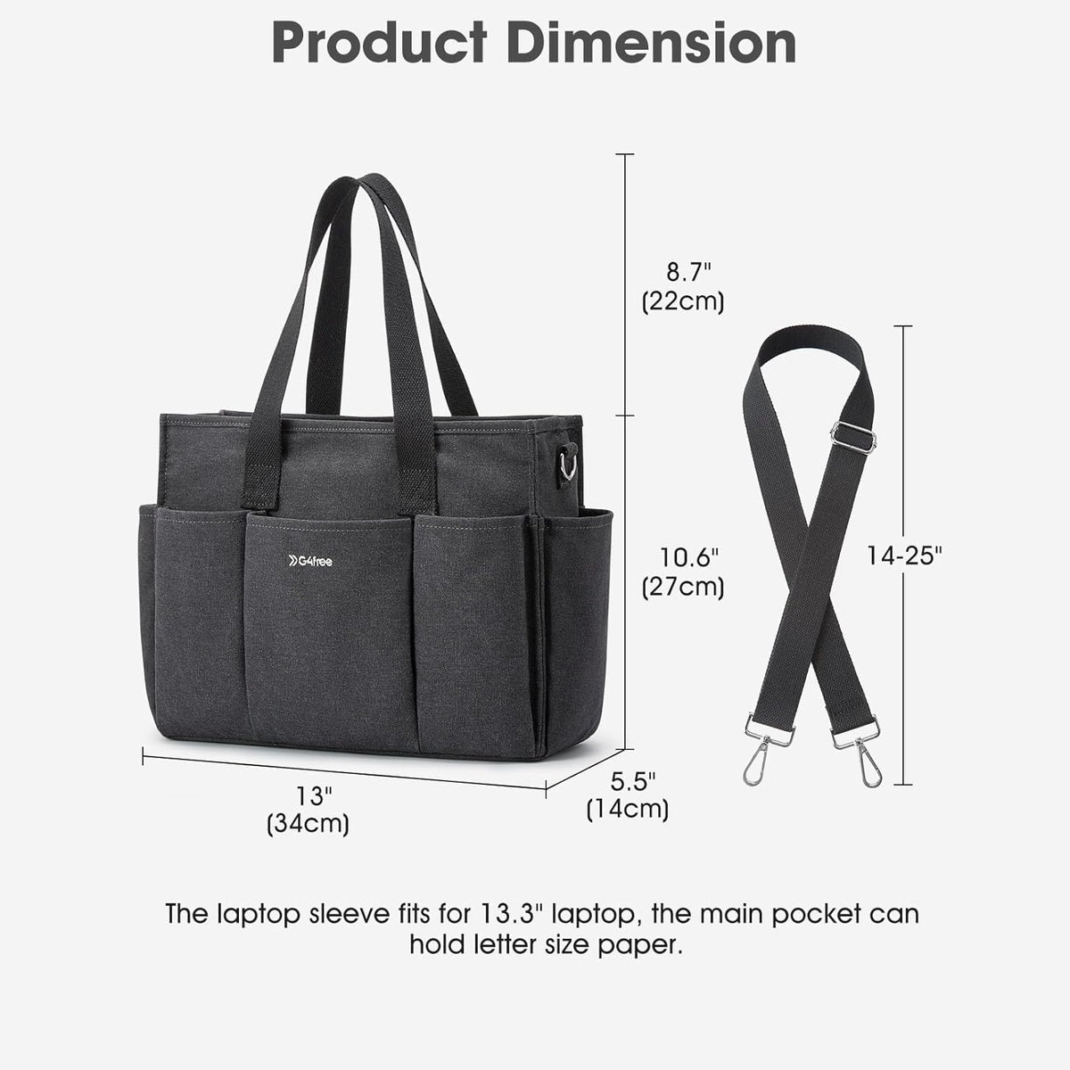 G4Free Canvas with Pockets, Medium Size Crossbody Work Tote Bag