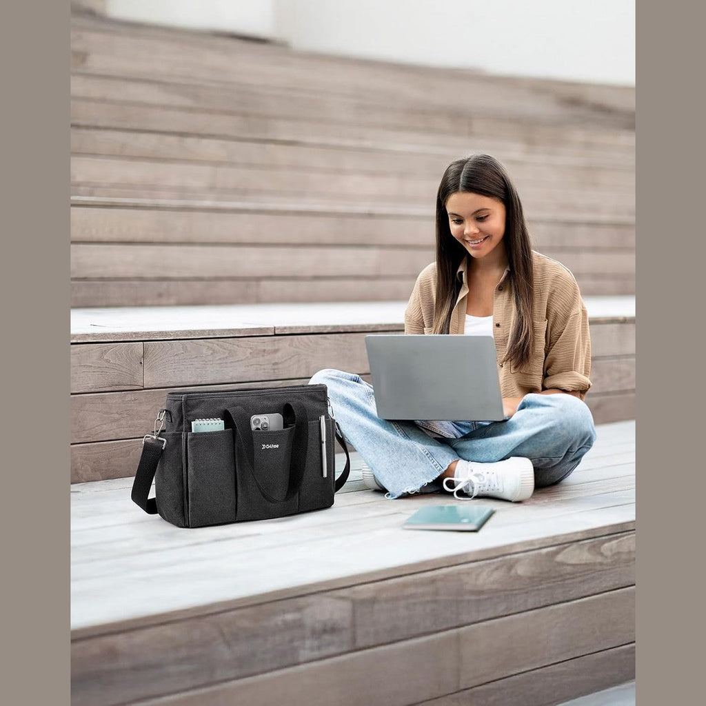 G4Free Canvas with Pockets, Medium Size Crossbody Work Tote Bag