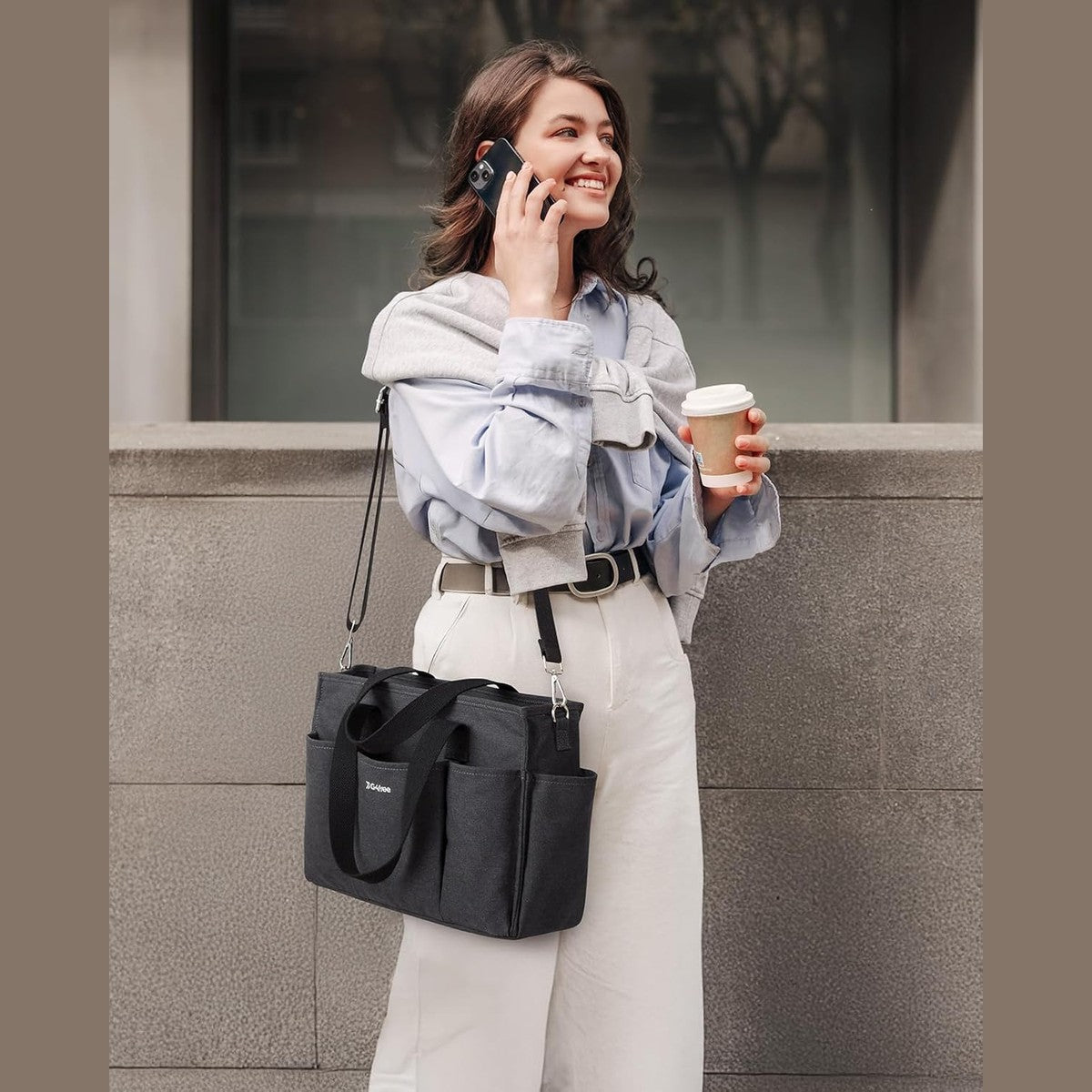 G4Free Canvas with Pockets, Medium Size Crossbody Work Tote Bag