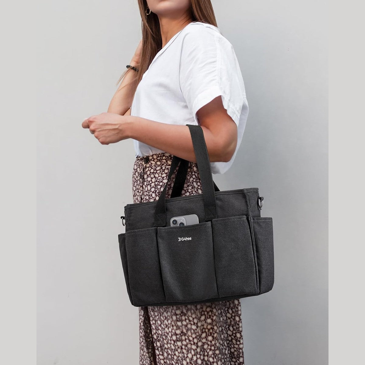 G4Free Canvas with Pockets, Medium Size Crossbody Work Tote Bag