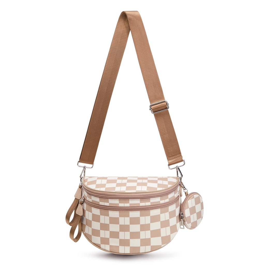 G4Free Checkered Crossbody Bum Bag with Removable Pouch Lightweight