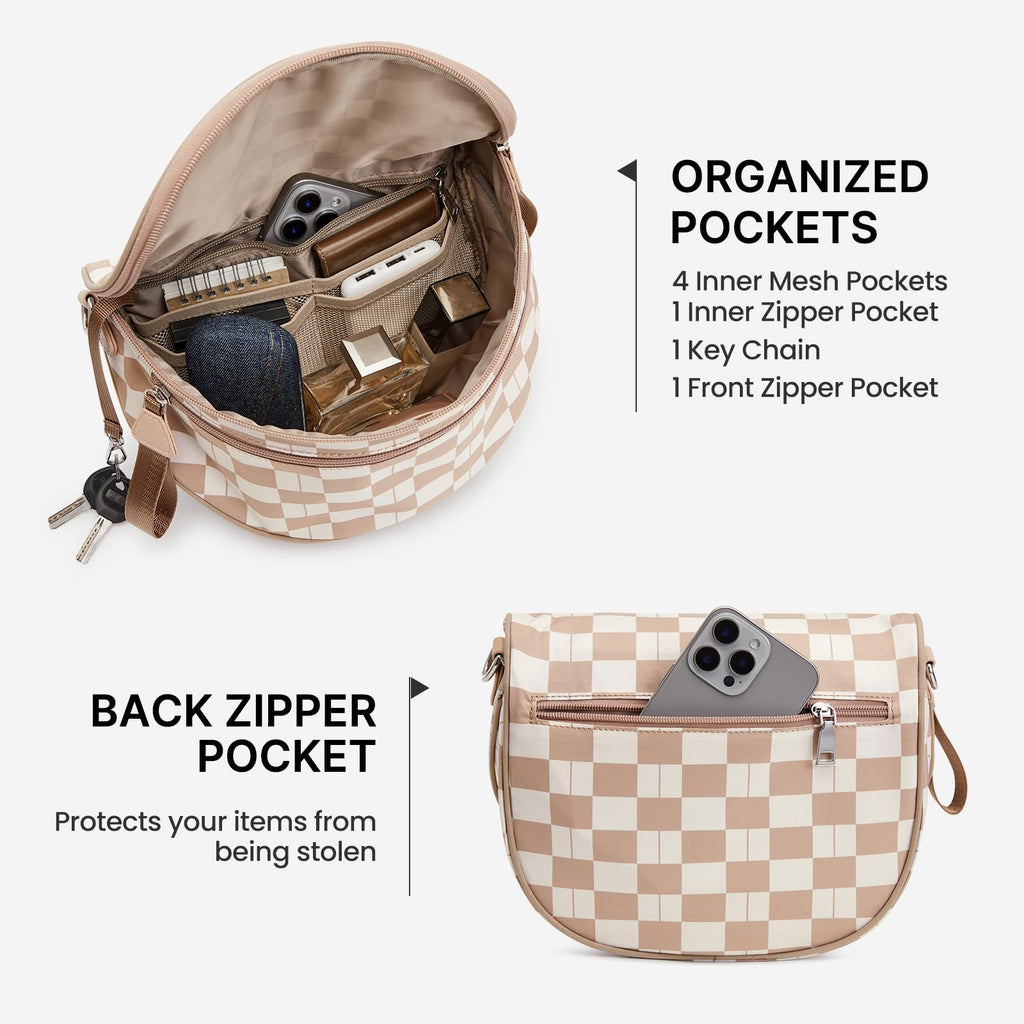 G4Free Checkered Crossbody Bum Bag with Removable Pouch Lightweight