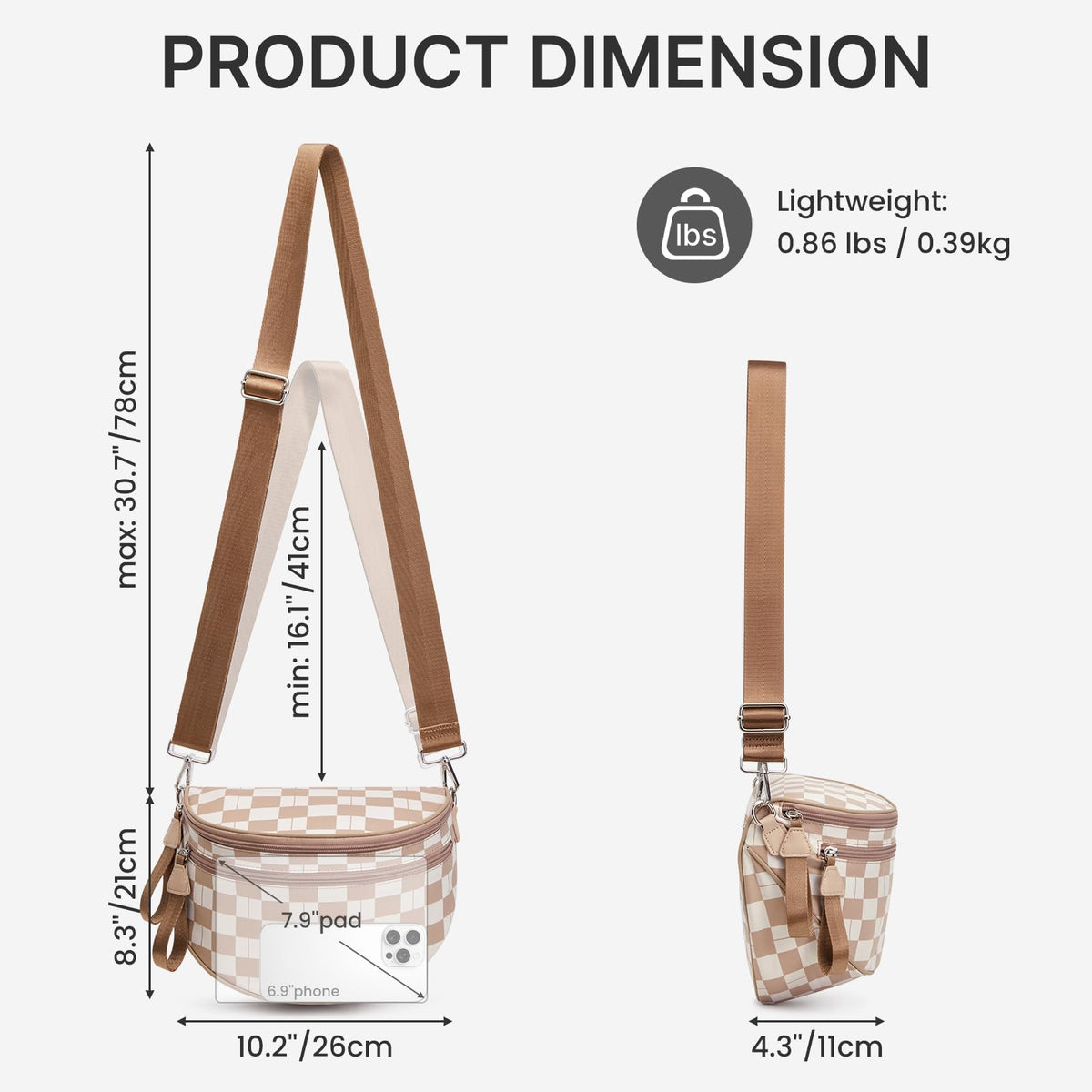 G4Free Checkered Crossbody Bum Bag with Removable Pouch Lightweight