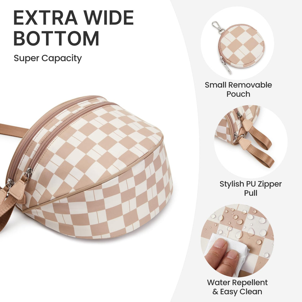 G4Free Checkered Crossbody Bum Bag with Removable Pouch Lightweight