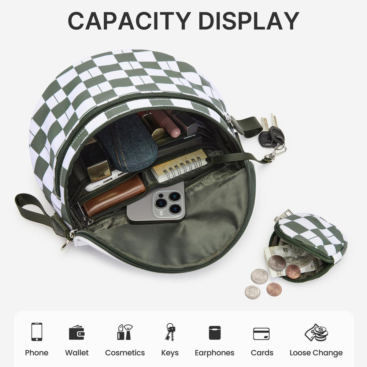G4Free Checkered Crossbody Bum Bag with Removable Pouch Lightweight