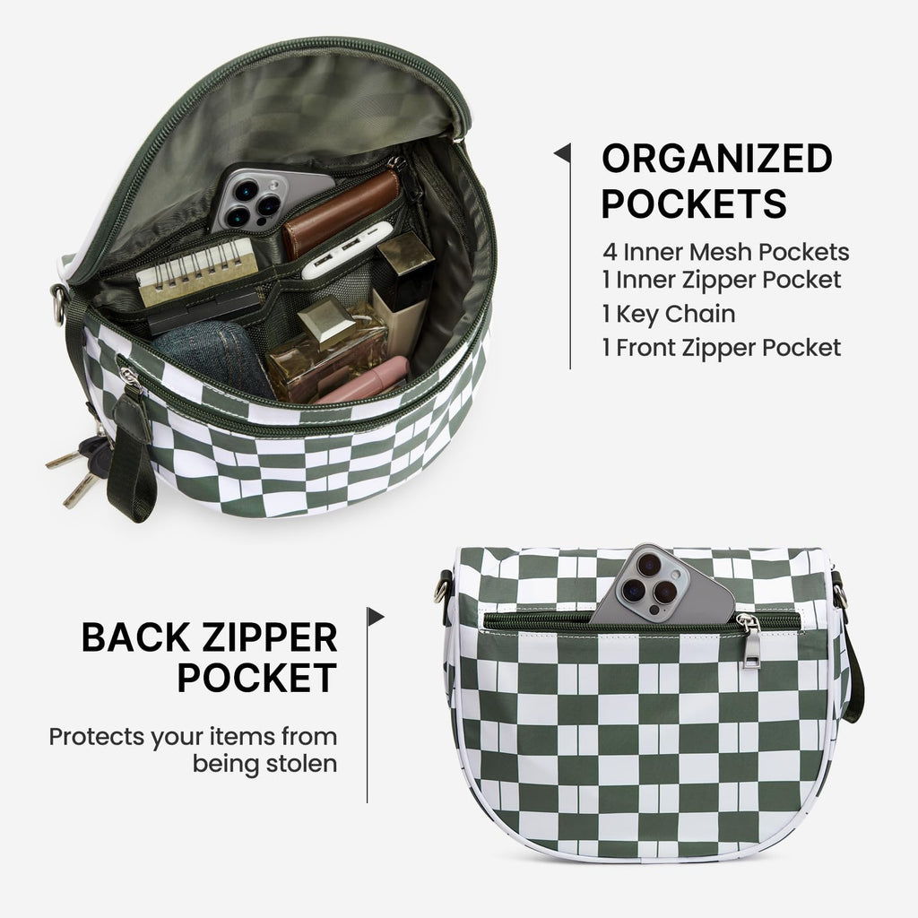 G4Free Checkered Crossbody Bum Bag with Removable Pouch Lightweight