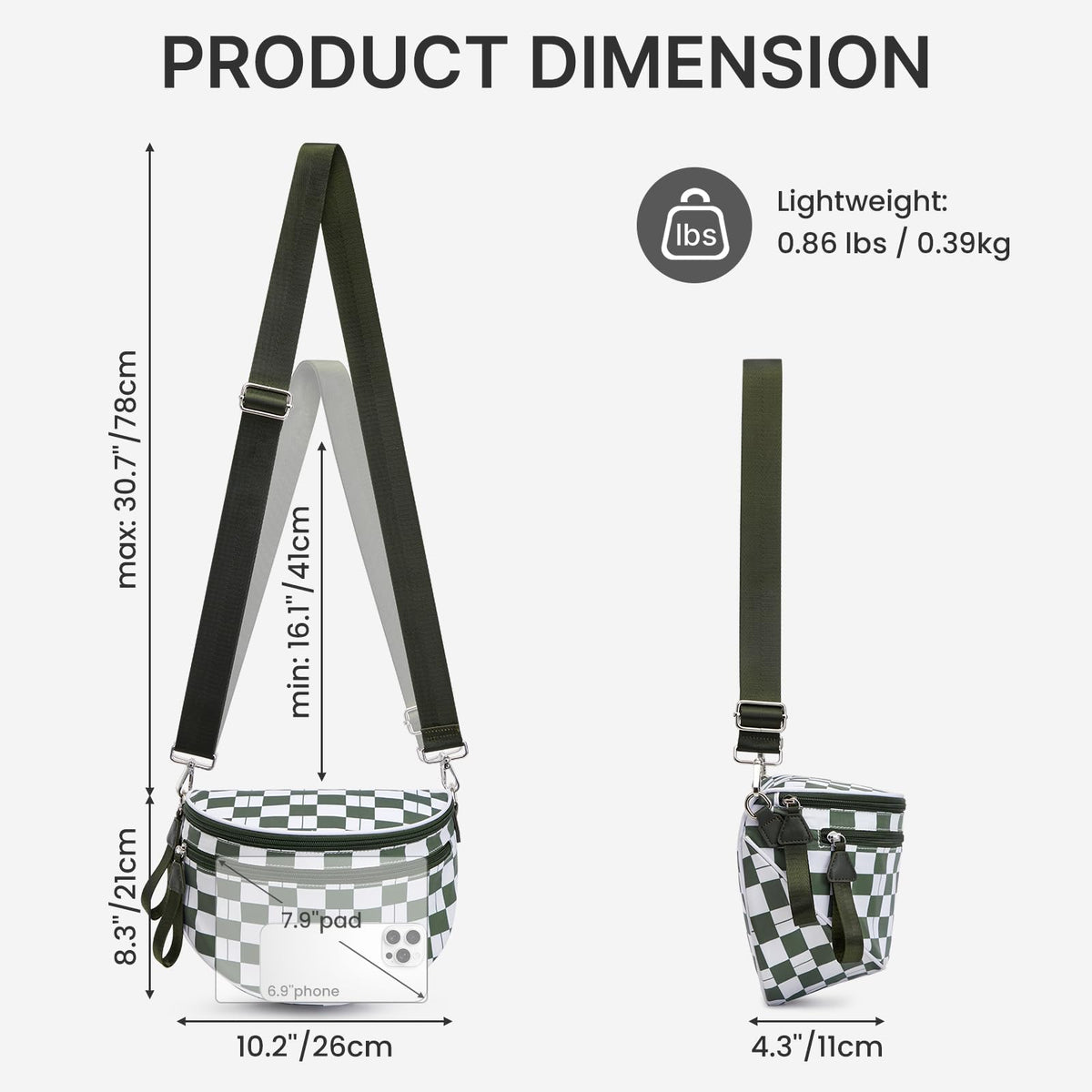 G4Free Checkered Crossbody Bum Bag with Removable Pouch Lightweight