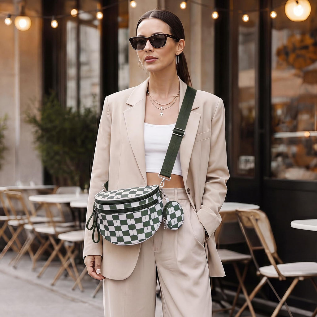 G4Free Checkered Crossbody Bum Bag with Removable Pouch Lightweight