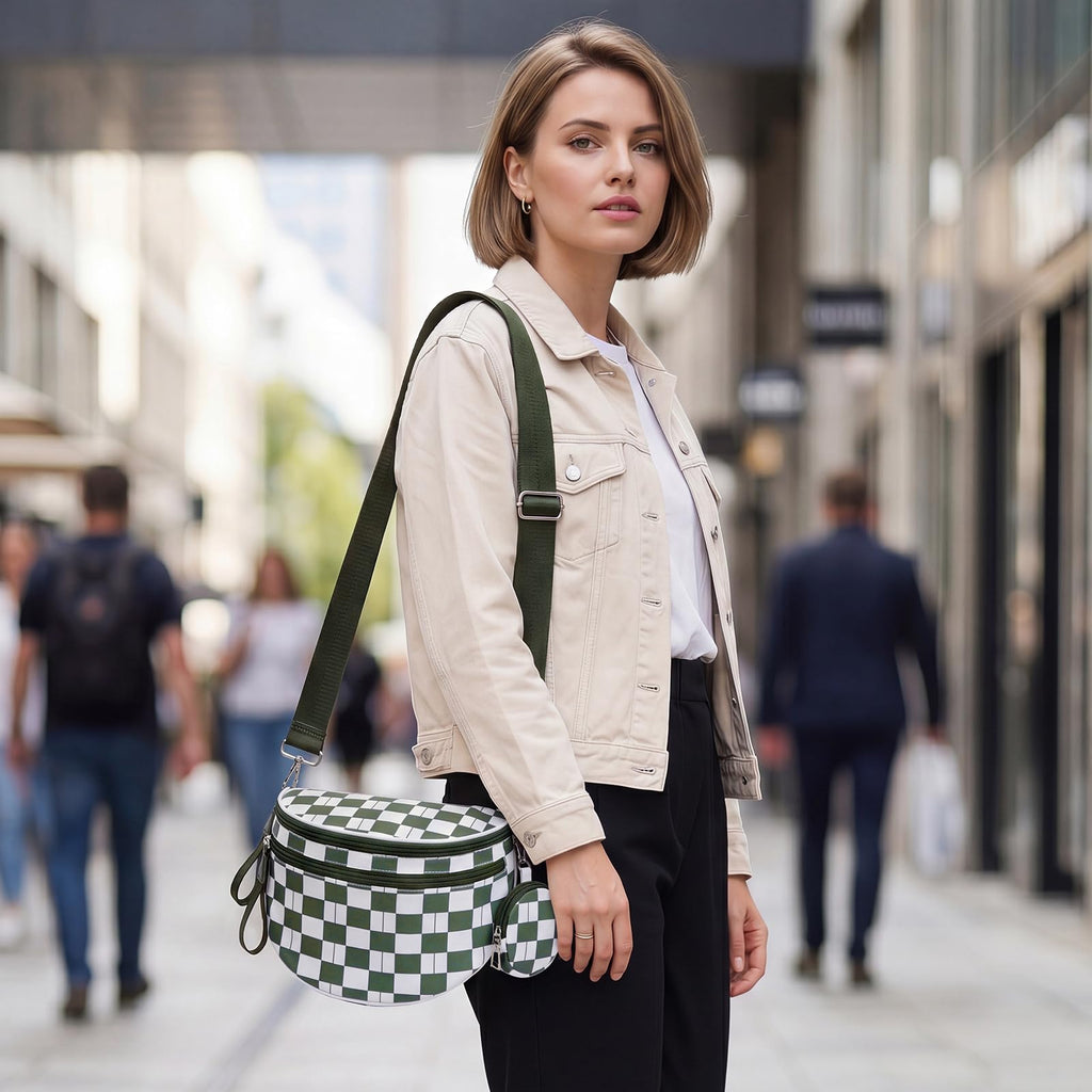 G4Free Checkered Crossbody Bum Bag with Removable Pouch Lightweight