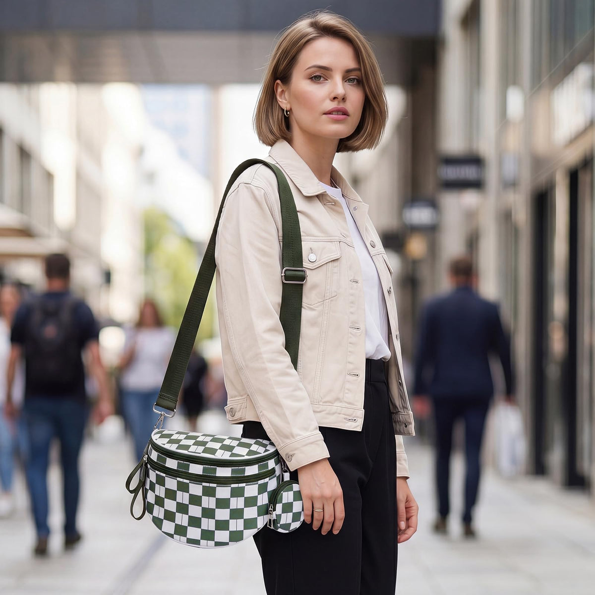 G4Free Checkered Crossbody Bum Bag with Removable Pouch Lightweight