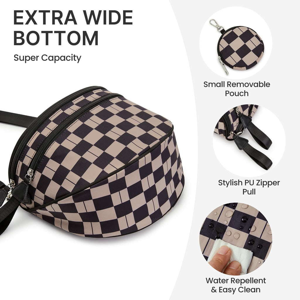 G4Free Checkered Crossbody Bum Bag with Removable Pouch Lightweight