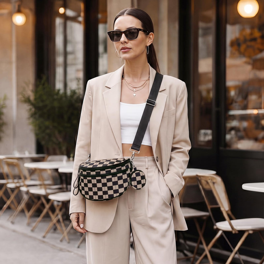 G4Free Checkered Crossbody Bum Bag with Removable Pouch Lightweight