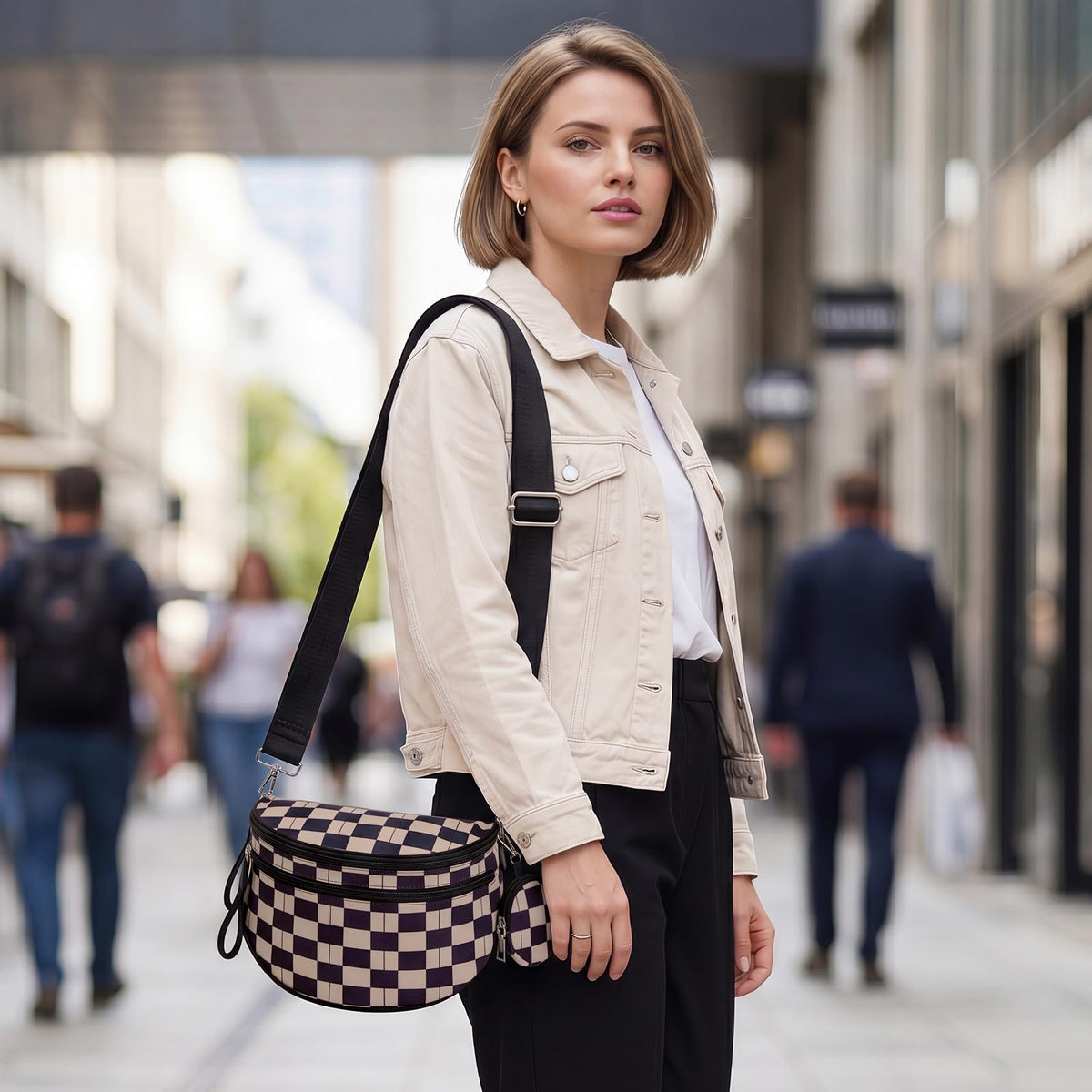 G4Free Checkered Crossbody Bum Bag with Removable Pouch Lightweight
