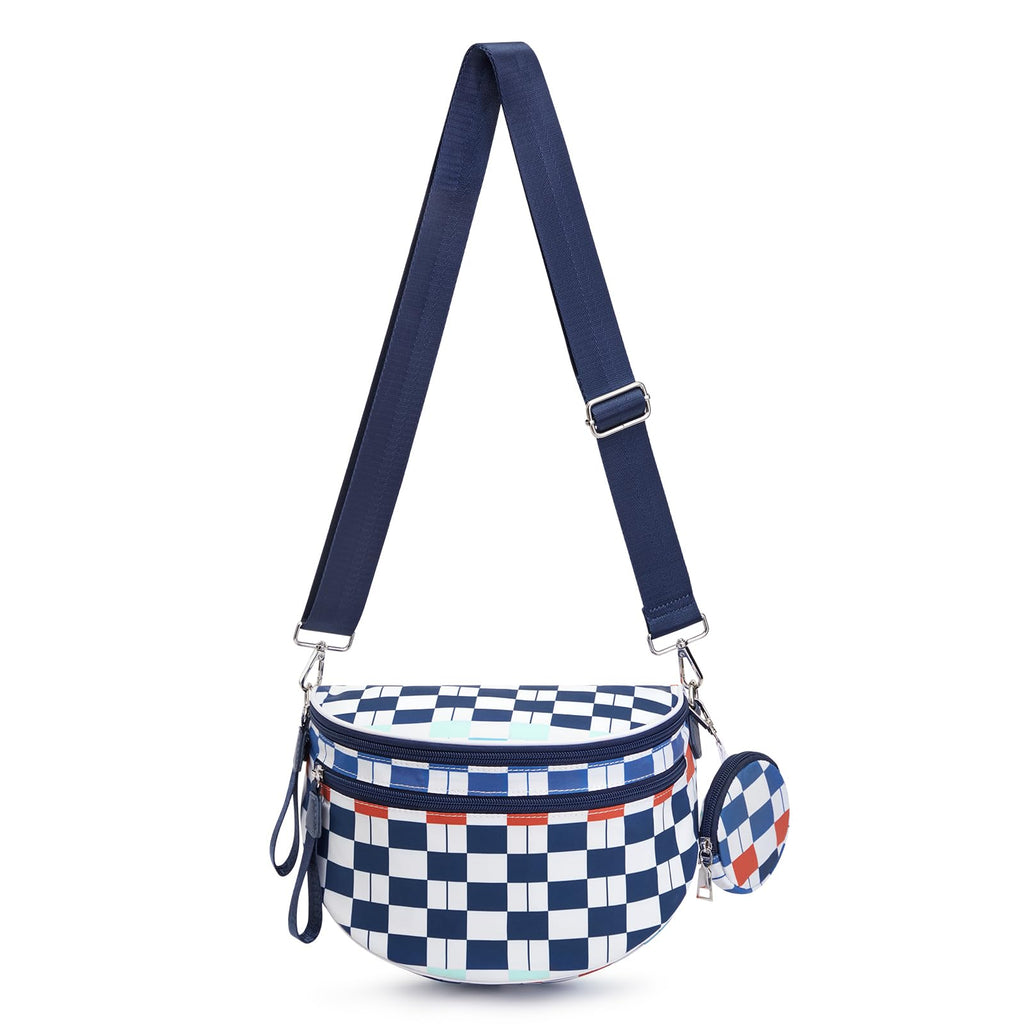G4Free Checkered Crossbody Bum Bag with Removable Pouch Lightweight