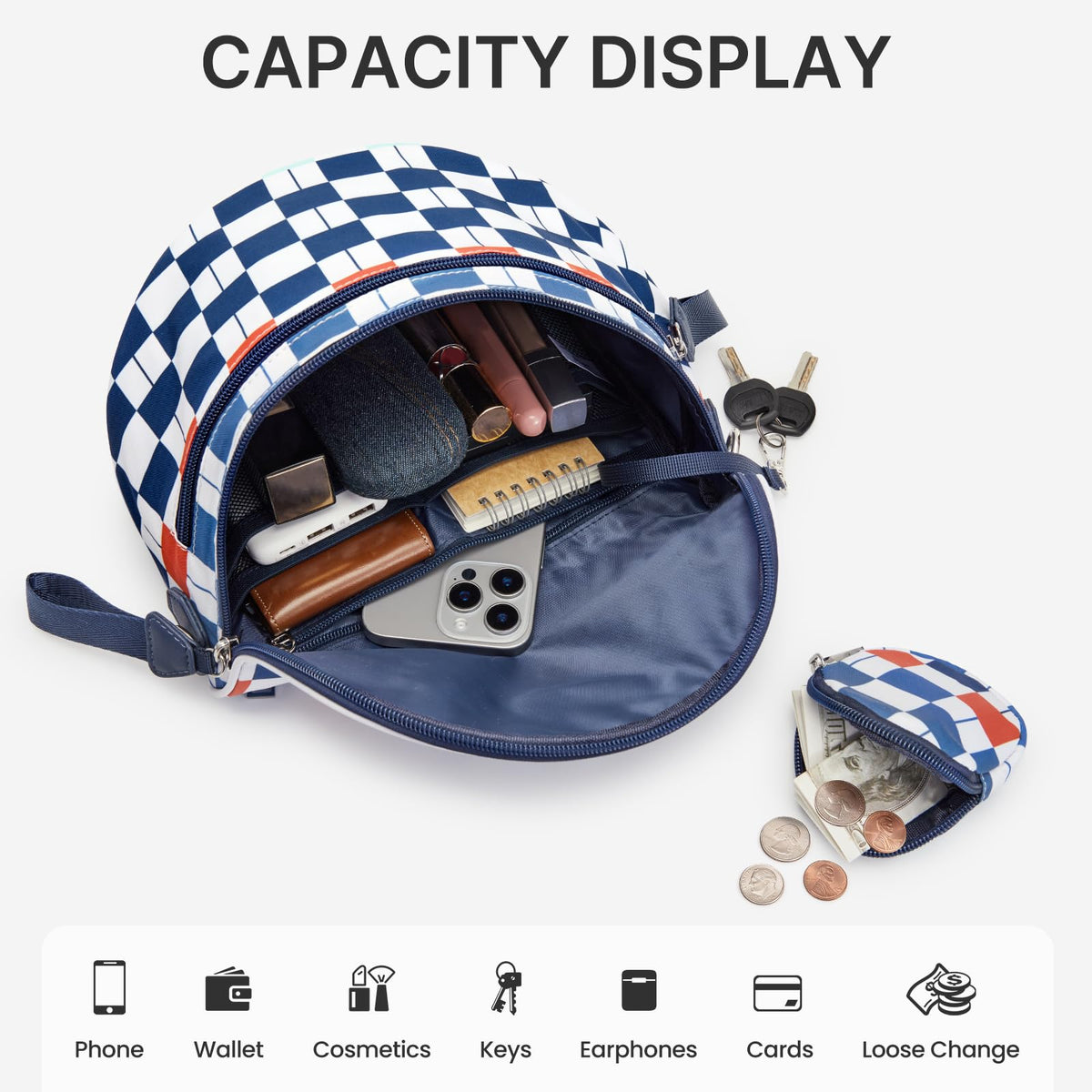 G4Free Checkered Crossbody Bum Bag with Removable Pouch Lightweight