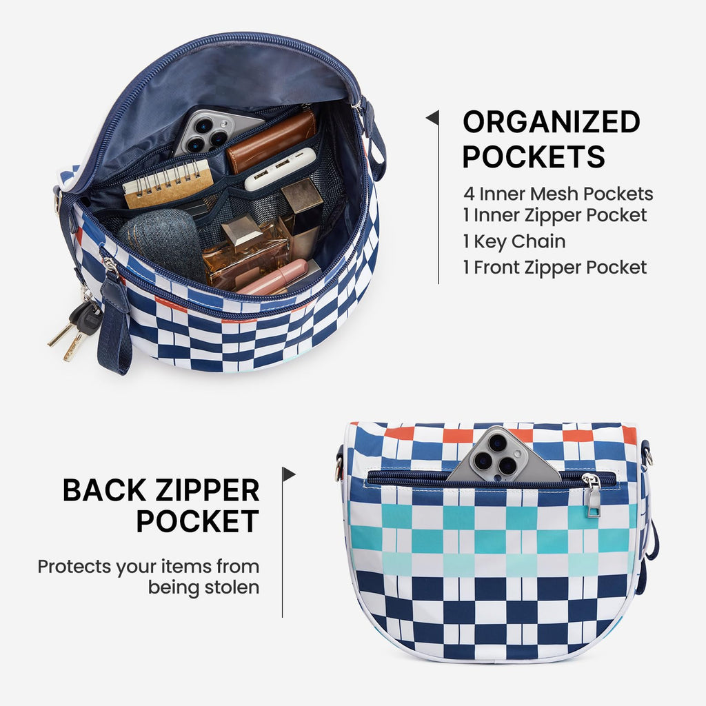 G4Free Checkered Crossbody Bum Bag with Removable Pouch Lightweight