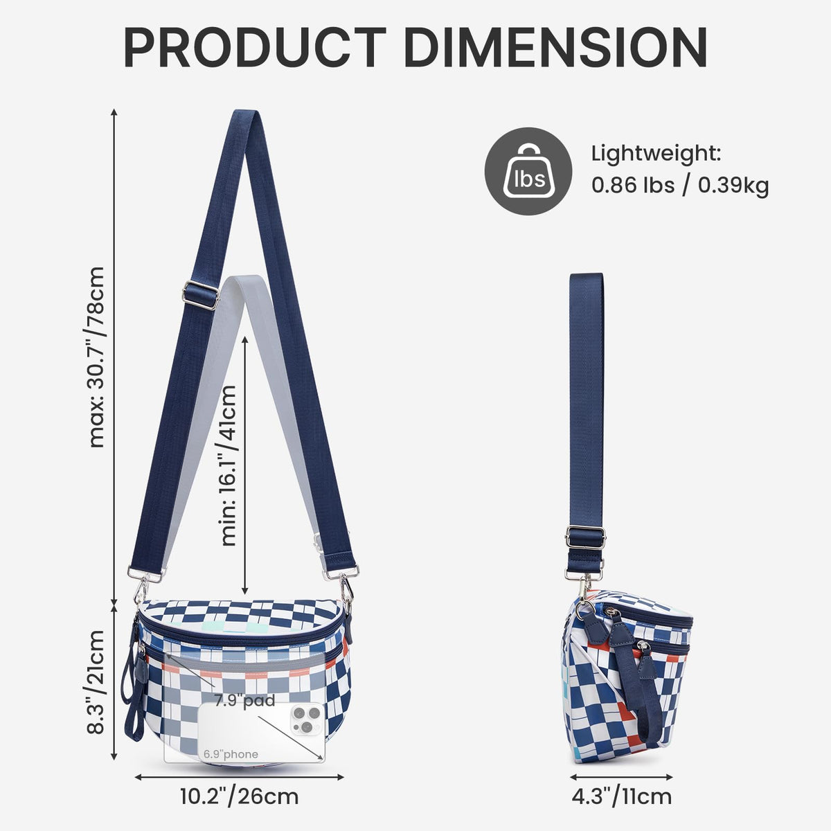 G4Free Checkered Crossbody Bum Bag with Removable Pouch Lightweight