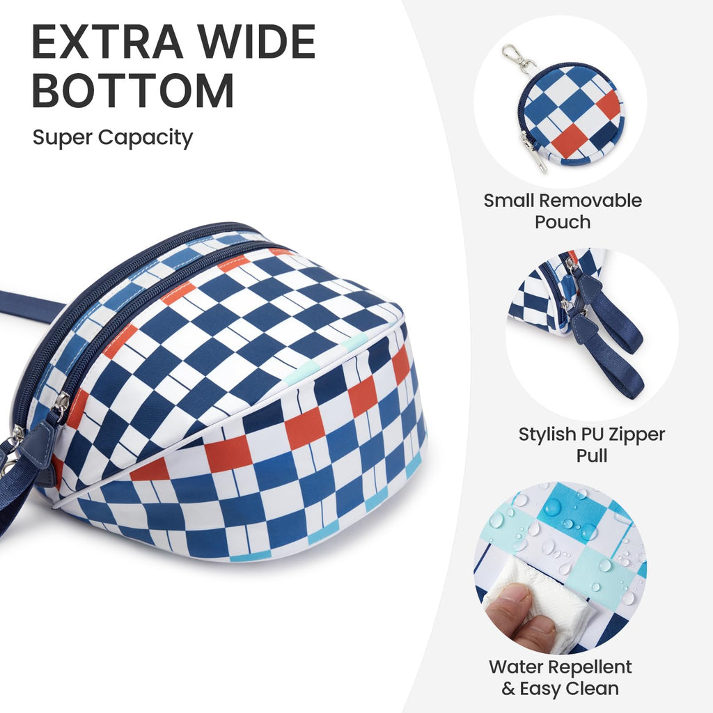G4Free Checkered Crossbody Bum Bag with Removable Pouch Lightweight