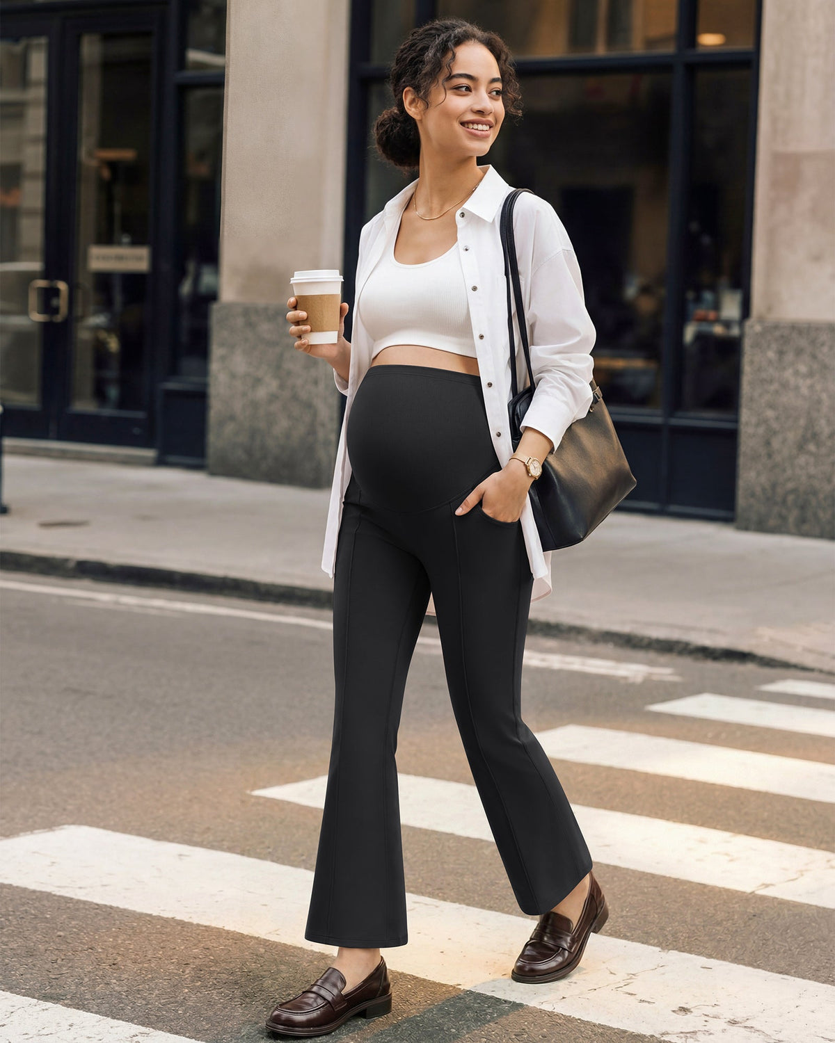 G4Free EverGoing Maternity Flare Leggings with Pockets – Over the Belly 25''