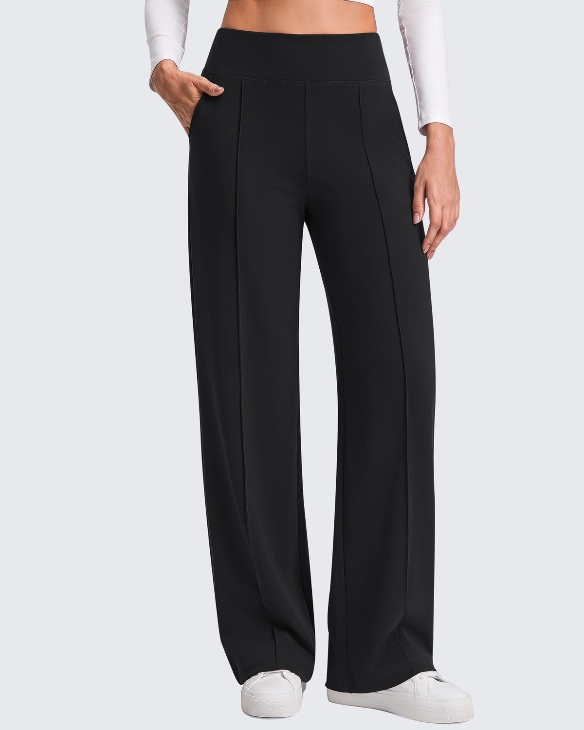 G4Free EverGoing Wide Leg Yoga Pants High Waist Front Seam with Pockets