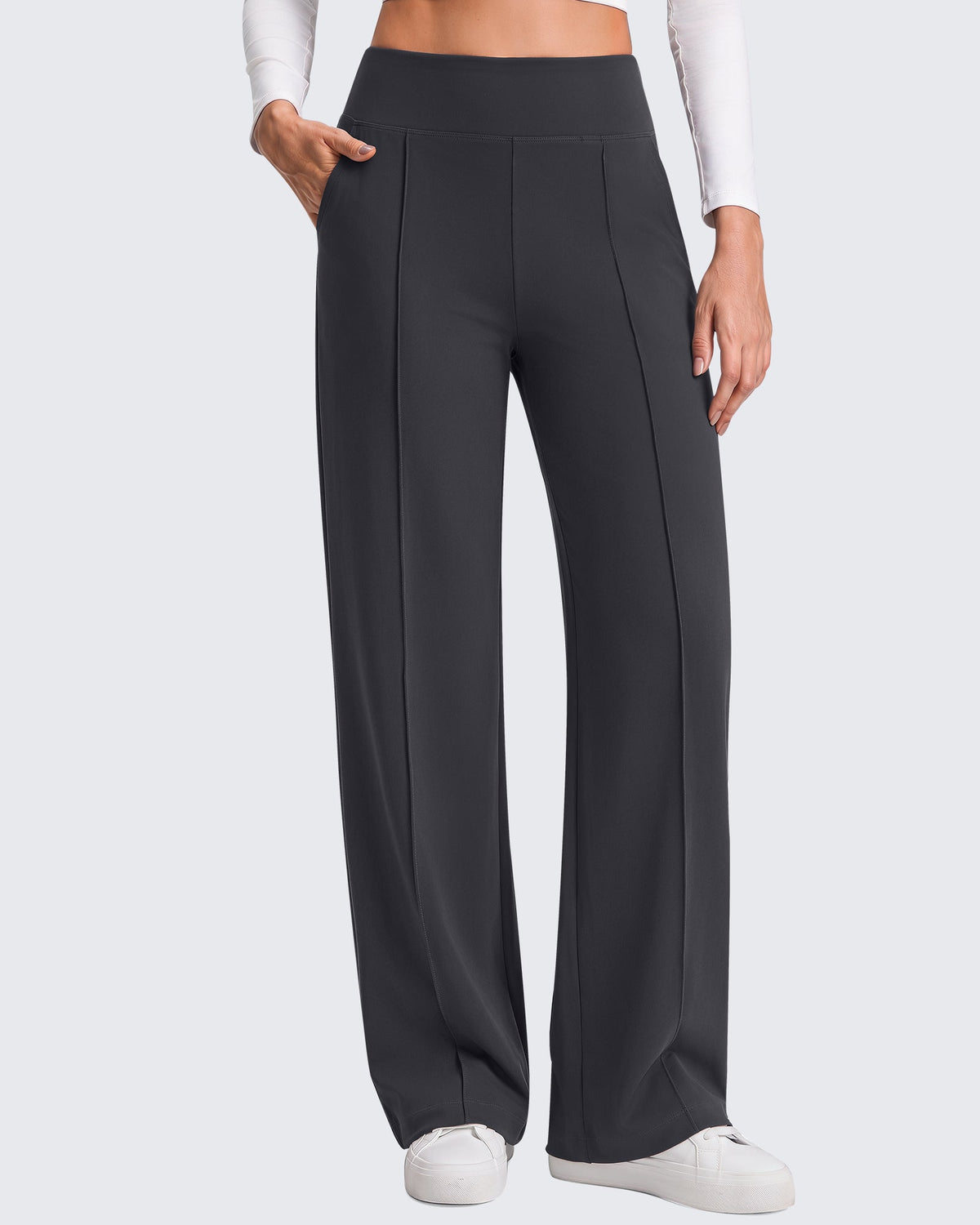 G4Free EverGoing Wide Leg Yoga Pants High Waist Front Seam with Pockets