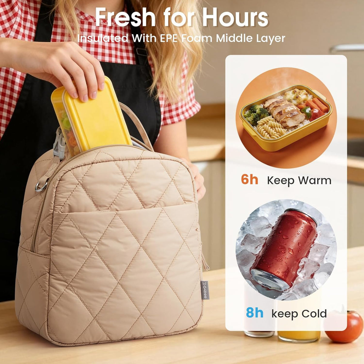 G4Free Large Insulated Lunch Bag, Leakproof Quilted Lunch Box Women Men