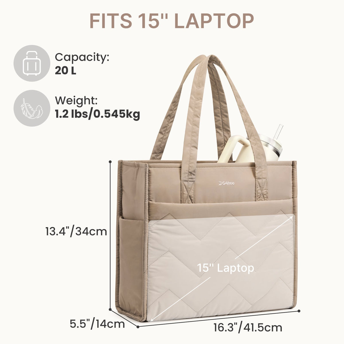 G4Free Lightweight Quilted Tote with Laptop Compartment
