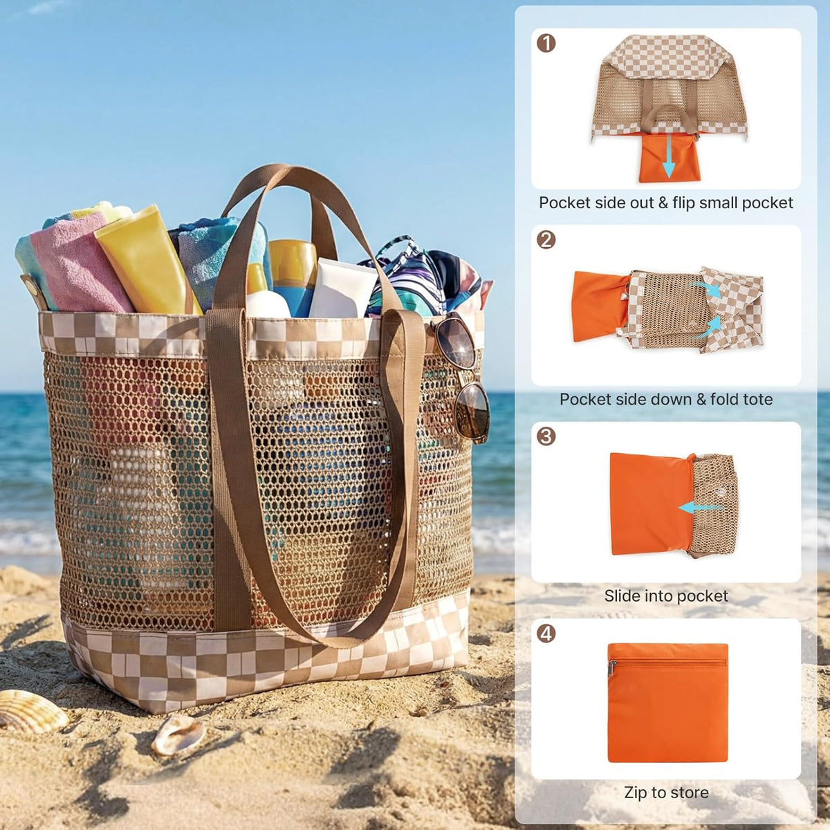 G4Free Mesh Beach Tote Bags Extra Large Packable