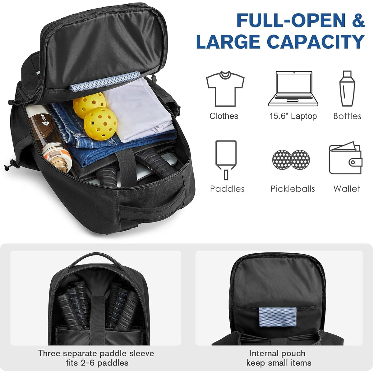G4Free Pickleball Bag Fits 2 to 6 Paddles with Fence Hook